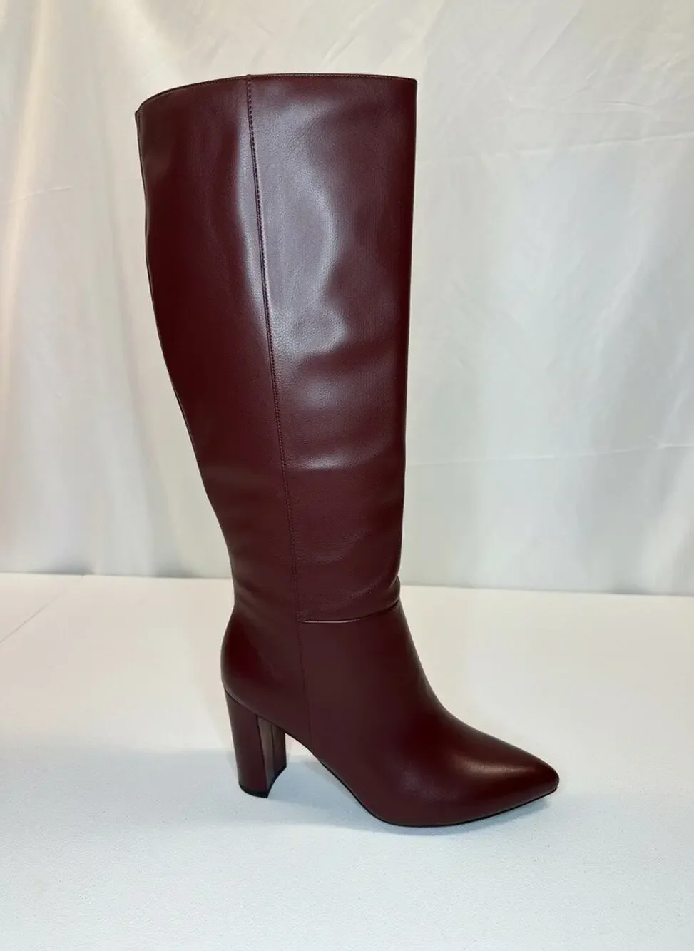 TopWalks Women's Knee High Boots Pointed Toe Chunky Block Heel Burgundy Size 8.5